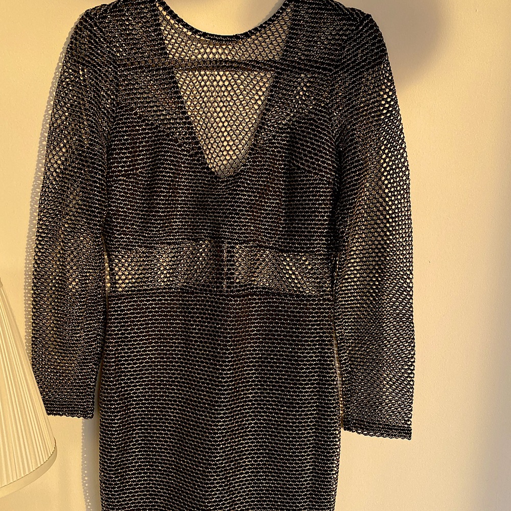 Mesh gold and black midi dress